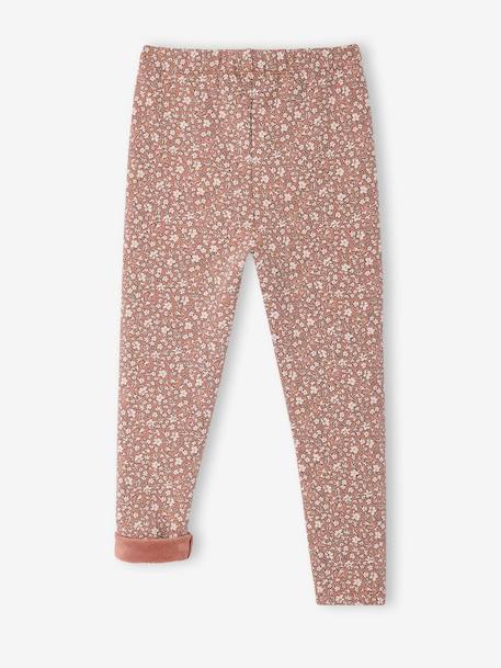 Leggings Lined in Polar Fleece for Girls BROWN LIGHT ALL OVER PRINTED+chocolate+dusky pink+printed grey 