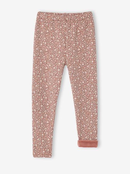 Leggings Lined in Polar Fleece for Girls BROWN LIGHT ALL OVER PRINTED+chocolate+dusky pink+printed grey 