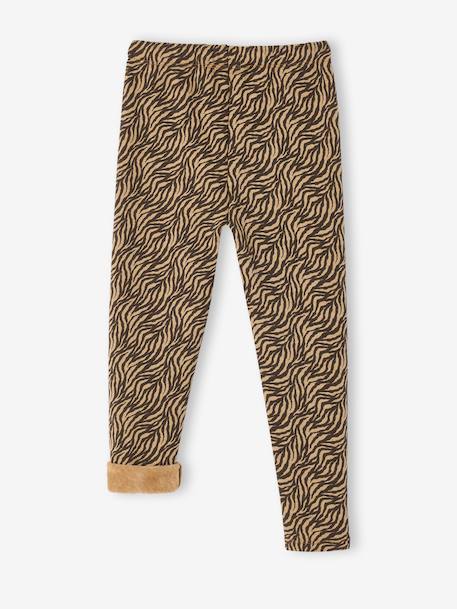 Leggings Lined in Polar Fleece for Girls BROWN LIGHT ALL OVER PRINTED+chocolate+dusky pink+printed grey 