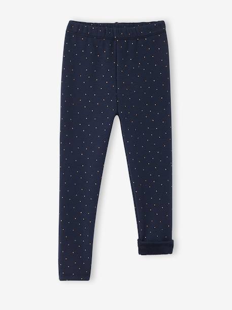 Leggings Lined in Polar Fleece for Girls BROWN LIGHT ALL OVER PRINTED+chocolate+dark grey+dusky pink+ink blue+printed grey 