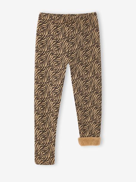 Leggings Lined in Polar Fleece for Girls BROWN LIGHT ALL OVER PRINTED+chocolate+dusky pink+printed grey 
