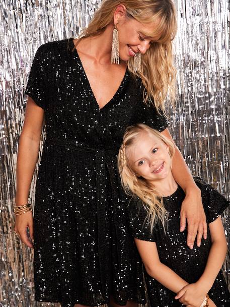 Girl's sequin Christmas dress, mother-daughter capsule black 