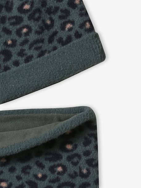 'Leopard' Beanie + Snood Set for Girls green 