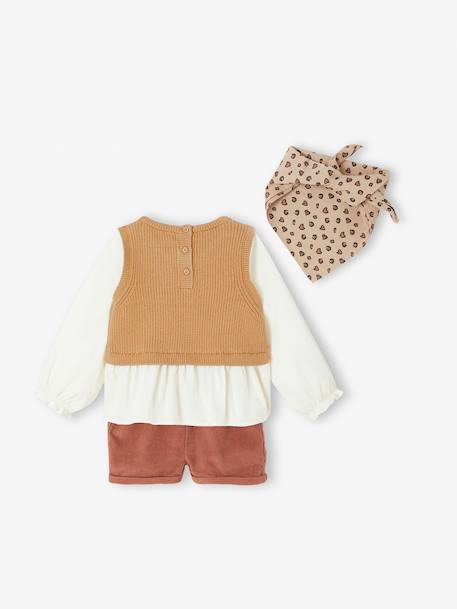 Set of 3 baby items: 2-in-1 jumper + short + scarf terracotta 