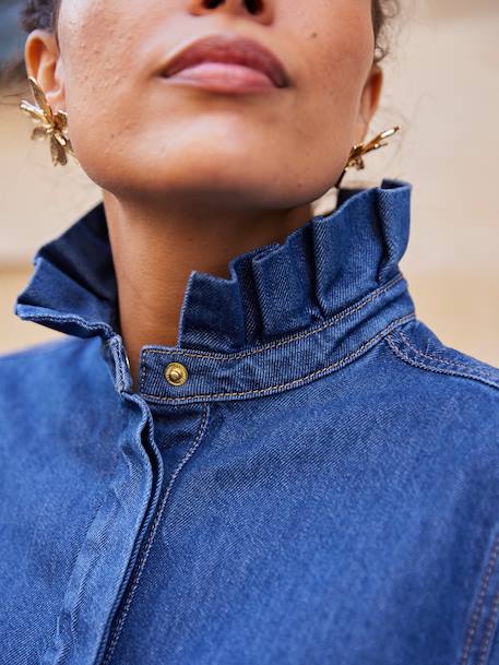 Smock-Style Denim Blouse for Women, Family Capsule Collection double stone 