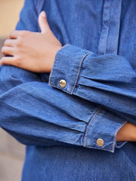 Smock-Style Denim Blouse for Women, Family Capsule Collection double stone 