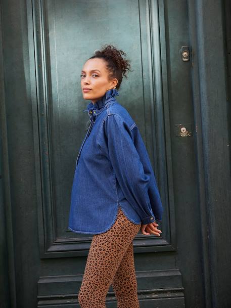 Smock-Style Denim Blouse for Women, Family Capsule Collection double stone 