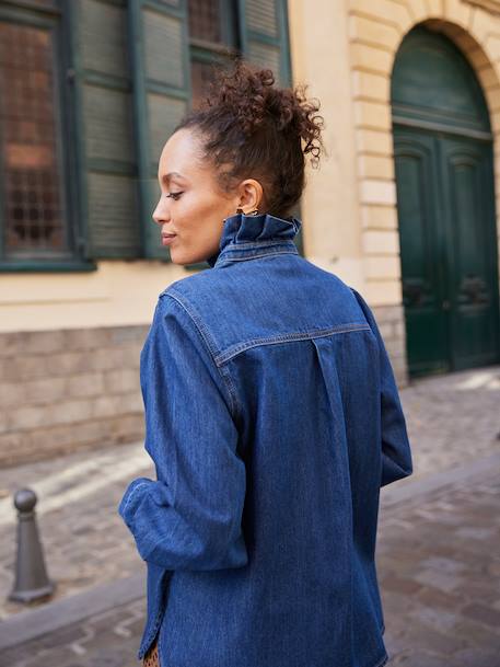 Smock-Style Denim Blouse for Women, Family Capsule Collection double stone 