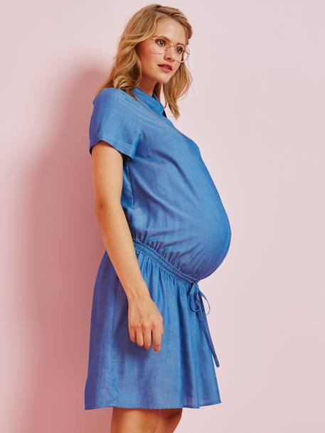 Maternity Shirt Dress BLUE LIGHT SOLID 