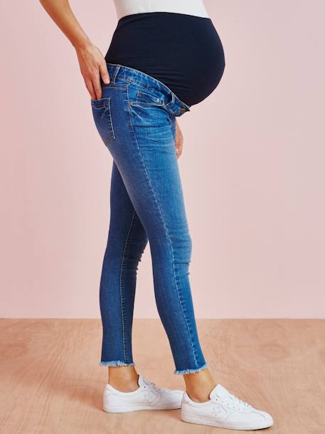 7/8 Maternity Slim Fit Jeans with Tears BLUE DARK SOLID+Light Denim Blue 