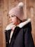 Girl's jacquard set: beanie + snood + mittens/gloves ecru+rose 