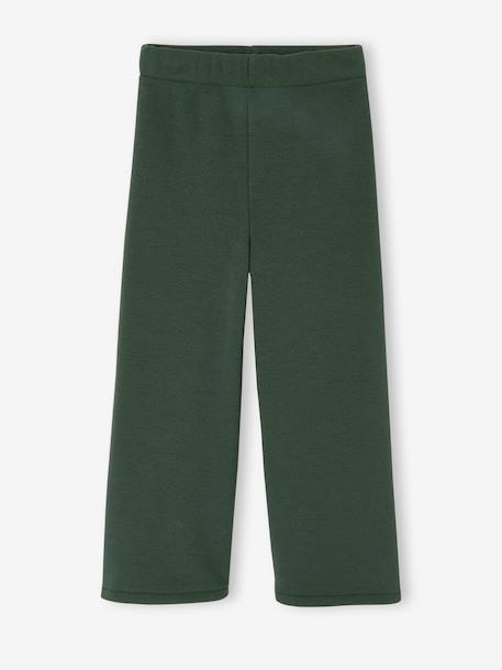 Girls' wide leggings lined with fleece knit emerald green+navy blue 