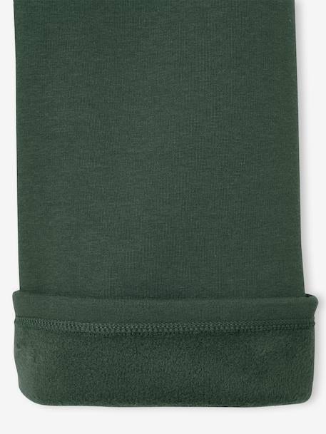 Girls' wide leggings lined with fleece knit emerald green+navy blue 