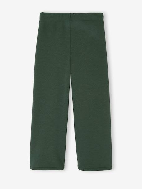 Girls' wide leggings lined with fleece knit emerald green+navy blue 