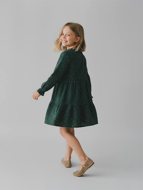 Polka Dot Dress in Cotton Gauze for Girls fir green+pecan nut+plum+sage green 