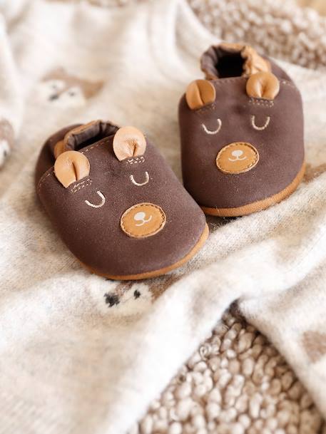 Elasticated, Soft Leather Slip-Ons for Babies printed brown+printed green+set brown 