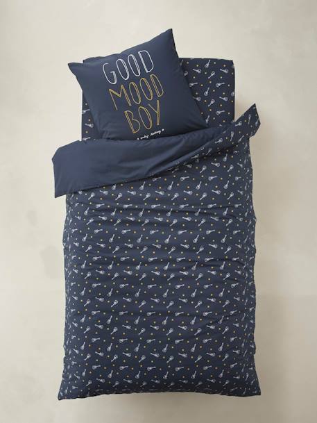 Children's Duvet Cover + Pillowcase Set, ROCK STAR Dark Blue 