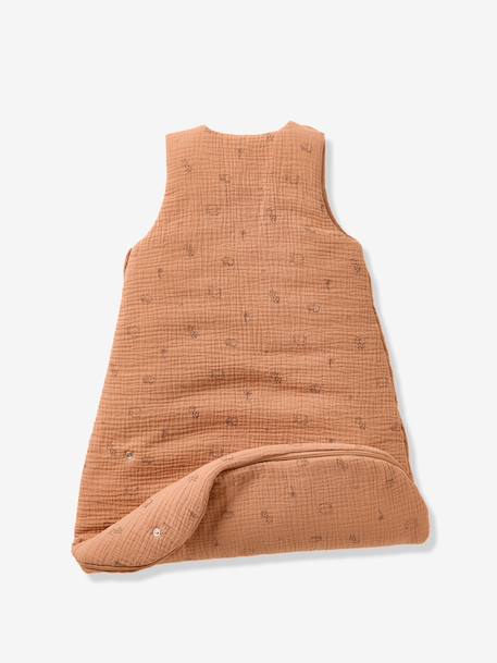 Customisable summer baby sleeping bag in organic cotton muslin cloth, JUNGLE printed brown 