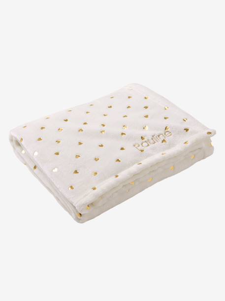 Children's Blanket with Gold Hearts Light Pink/Print+White 