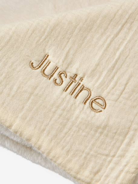 Blanket in Cotton Gauze & Faux Fur beige 