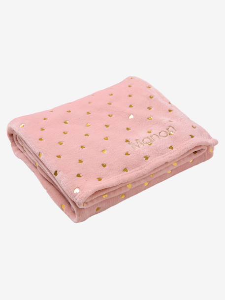 Children's Blanket with Gold Hearts Light Pink/Print+White 