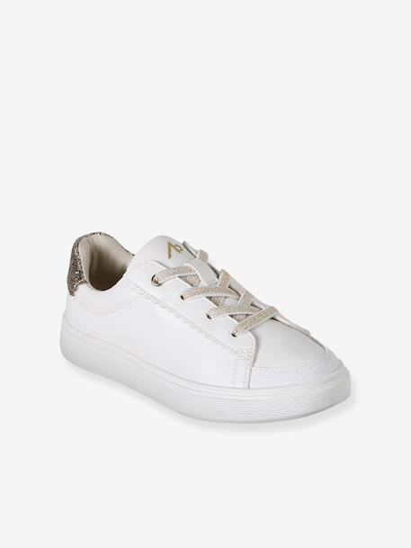 Synthetic Trainers with Laces, for Girls printed white 