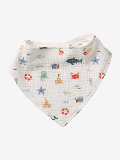 3 Bandana-Style Bibs in Cotton Gauze Brown+cappuccino+ecru+grey blue+Light Green+pale pink+printed beige+sage green+White/Print 