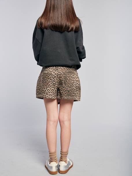 Oversized Leopard Print Slogan Sweatshirt for Girls, JONEN anthracite+bordeaux red 