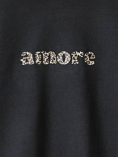 Oversized Leopard Print Slogan Sweatshirt for Girls, JONEN anthracite+bordeaux red 