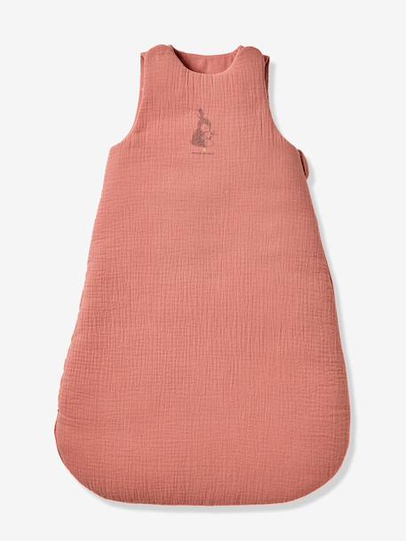 Sleeveless baby sleeping bag in cotton muslin RABBIT old rose 