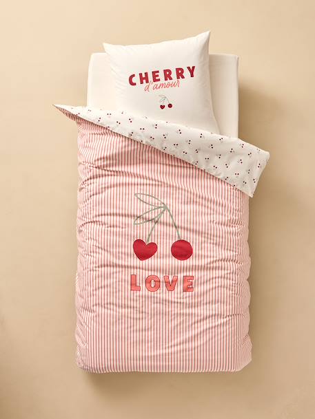 Duvet Cover & Pillowcase Set with Recycled Cotton, CHERRY STRIPES striped red 