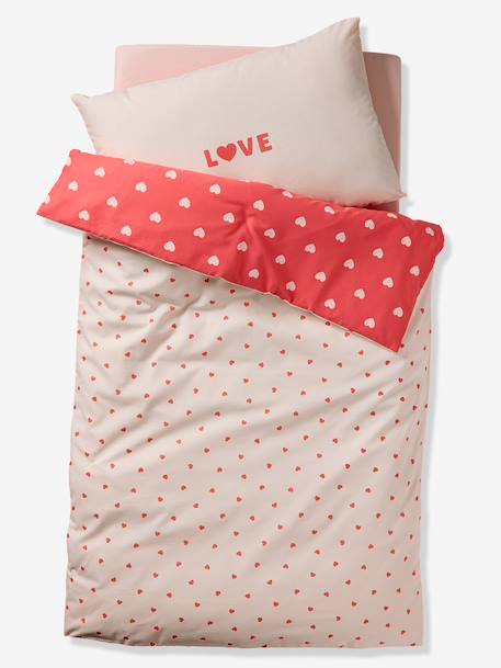 Duvet cover set + pillowcase MY HEART printed pink 