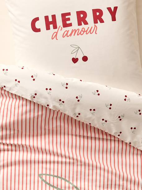 Duvet Cover & Pillowcase Set with Recycled Cotton, CHERRY STRIPES striped red 