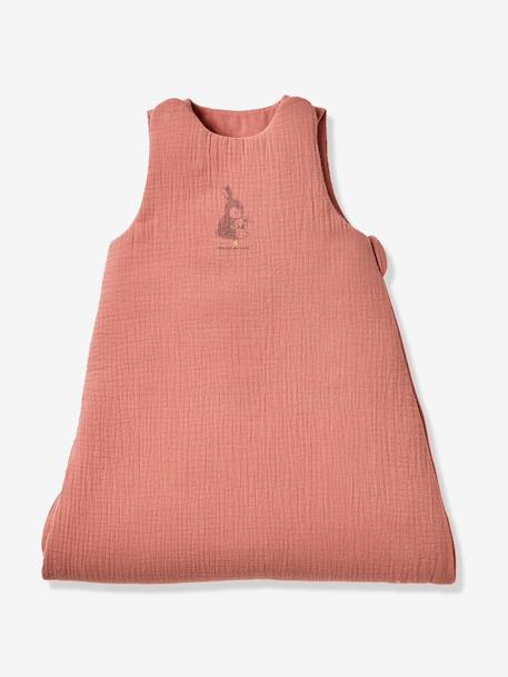 Sleeveless baby sleeping bag in cotton muslin RABBIT old rose 