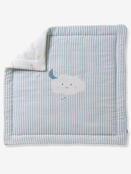 Cotton Muslin Blanket / Play Mat, IN THE CLOUDS striped blue 