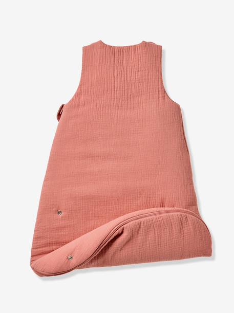 Sleeveless baby sleeping bag in cotton muslin RABBIT old rose 