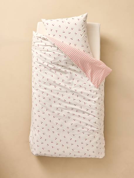 Duvet Cover & Pillowcase Set with Recycled Cotton, CHERRY STRIPES striped red 