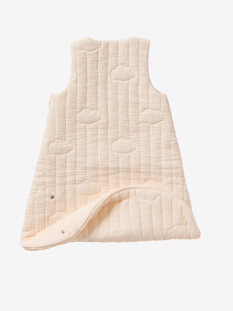 Customisable organic muslin sleeveless baby sleeping bag IN THE CLOUDS ecru 