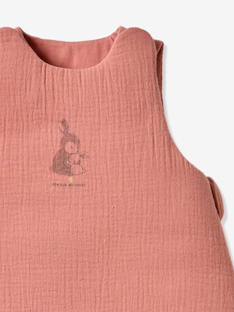 Sleeveless baby sleeping bag in cotton muslin RABBIT old rose 
