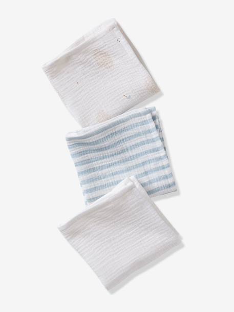 Pack of 3 cotton muslin squares IN THE CLOUDS printed white 