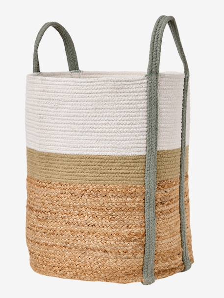 Tricolour jute storage basket green 