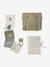8-piece baby gift set: 1 rattle, 1 travel changing mat, 5 wipes, 1 pouch ochre+printed green+printed white 