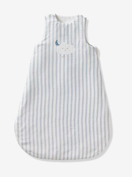 Sleeping Bag in Cotton Muslin for Babies, IN THE CLOUDS striped blue 