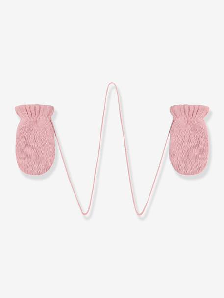 Knitted mittens with fleece lining for baby girls white 