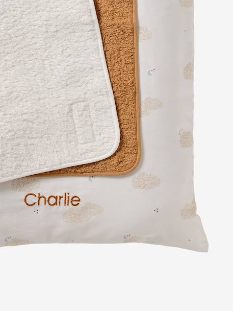 Changing mat and 2 customisable changing floor mattresses IN THE CLOUDS printed white 