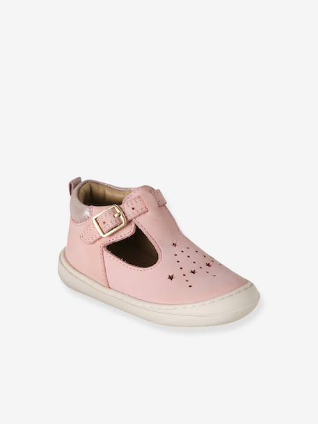 Soft Leather Pram Shoes for Babies, Designed for Crawling gold+rose 