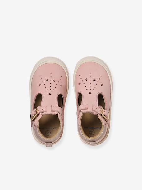 Soft Leather Pram Shoes for Babies, Designed for Crawling gold+rose 
