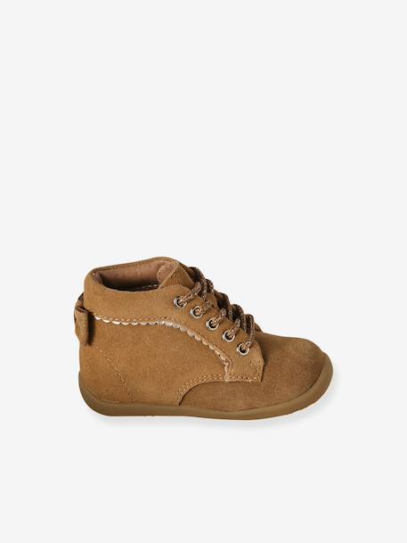 Lace-Up Soft Leather Boots for Babies, Designed for First Steps 6509+camel+iridescent beige 