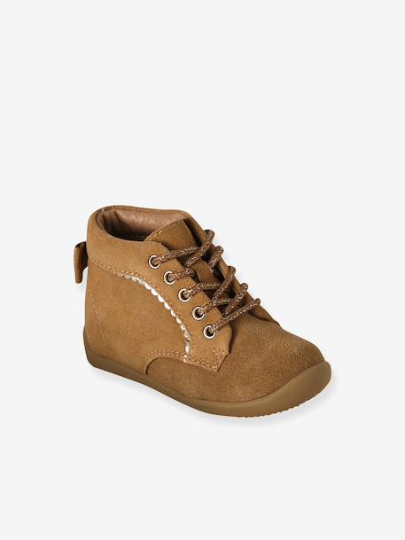 Lace-Up Soft Leather Boots for Babies, Designed for First Steps 6509+camel+iridescent beige 