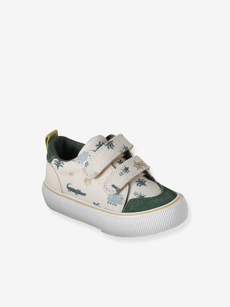 Fabric Trainers with Hook-&-Loop Straps khaki+navy blue+printed beige+set beige 